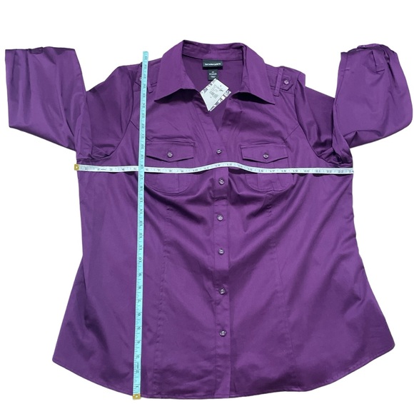 SOLD NWT Lane Bryant Button Down Split V-Neck Long Sleeve Purple Blouse Sz 20 - Picture 3 of 5